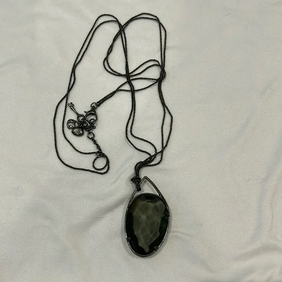 Fossil Pendant Necklace Clear Black Stone. Black Chain - Picture 1 of 3